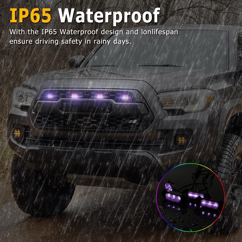 4pcs 12V RGB Colorful Front Grille LED Light Wiring Harness Kit For Toyota Tacoma 2016 2017 2018 w/TRD Pro APP Control