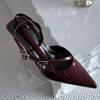 Mode Neues Schuhwerk Weinrot Mode Knöchelriemen Pumps Damen High Heels Schuhe Weiblich Spitz Zehenpartie Party Damen Absatzschuhe Sandalen