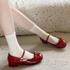 Spring Wine Red Women Mary Jane Shoes Shallow Ladies Casual Butterfly-knot Ballet Flat Shoes Eelgant Dress Leather Tabis Shoes