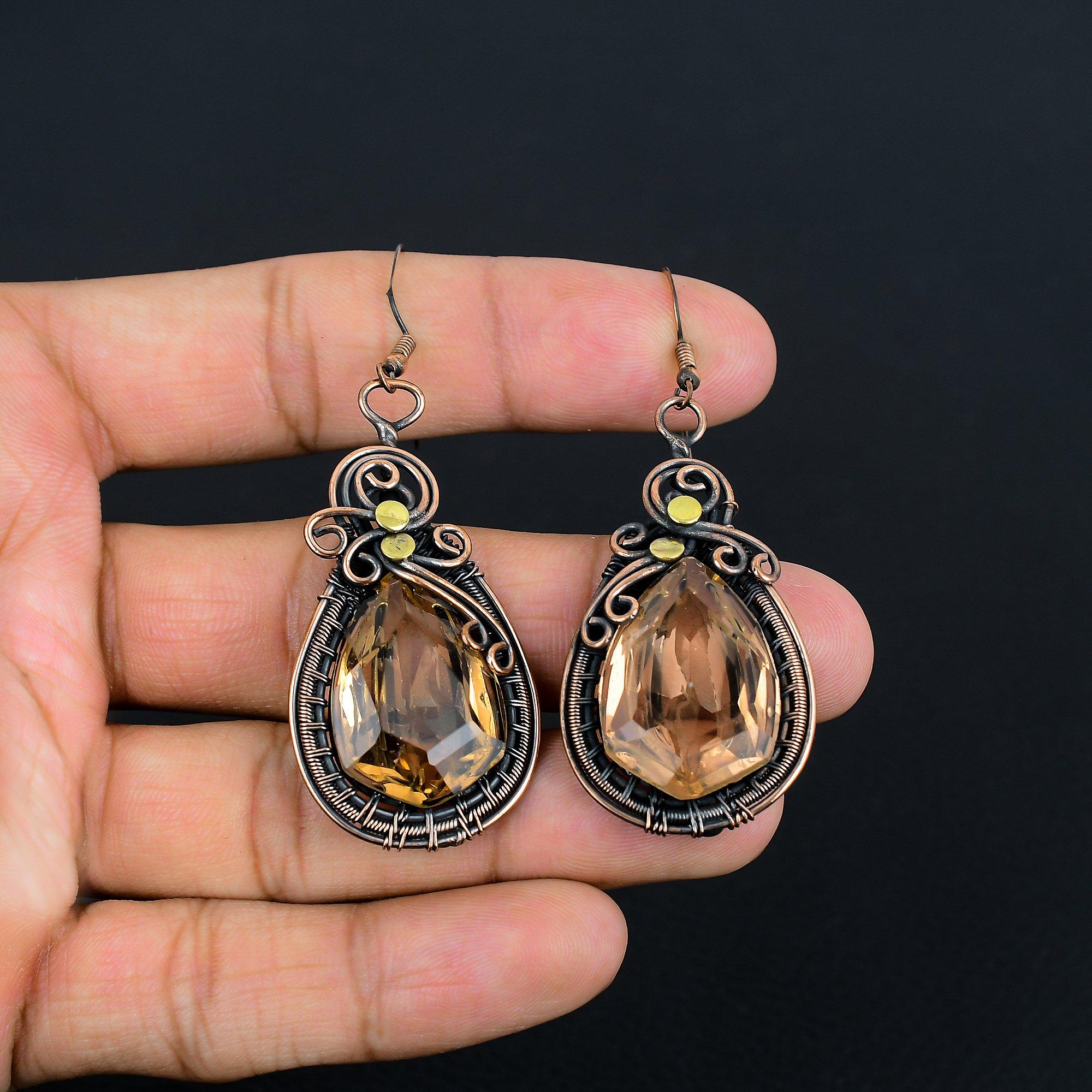 

Серьги с морганитом, Серьги ручной работы с драгоценными камнями, обернутые медной проволокой 999 пробы, Антикварные украшения, Для подарка на помолвку 2.74 Inches