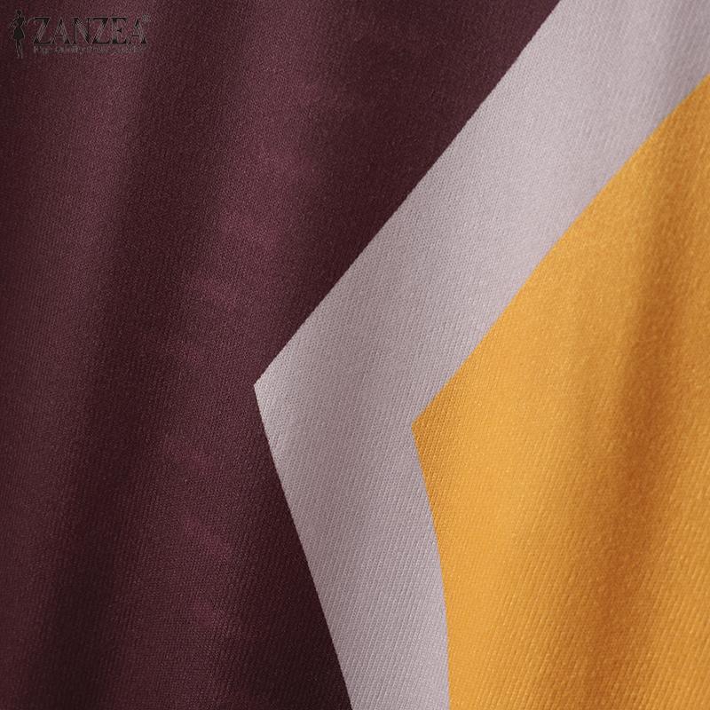 ZANZEA Women Colorblock Half-Turtleneck Long Sleeve Patchwork Blouse