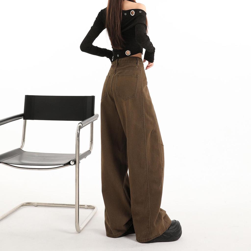 American Retro 2026 High-Waisted Wide-Leg Brown Jeans for Women
