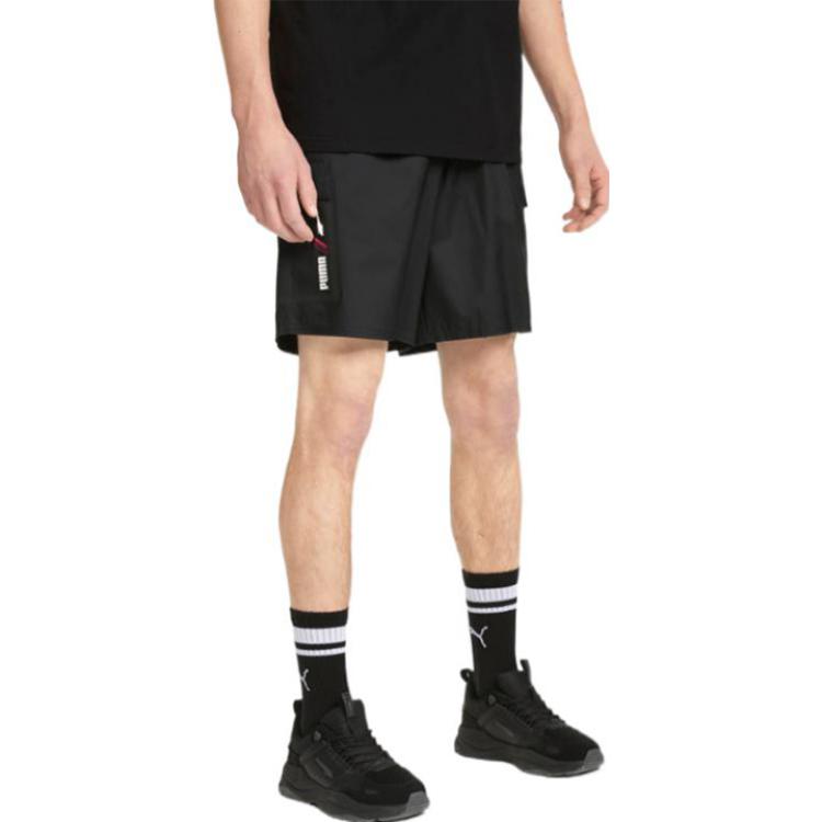 Puma Solid Color Multi-Pocket Design Drawstring Cargo Shorts Men Shorts Black 671722-01