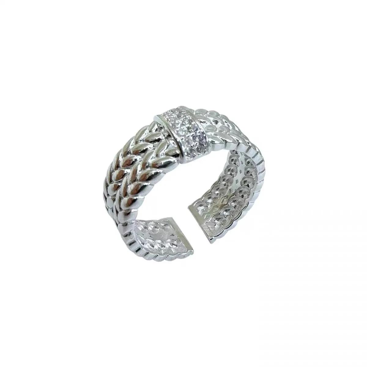 PONYKISS  Sterling Silver Zircon Geometric Wheat Ear Opening Rings for Women Trendy Plant Fine  Minimalist Accessories