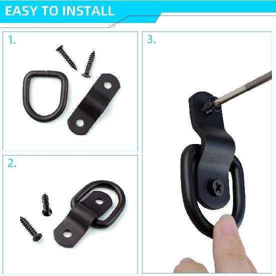 4 Pack D Rings Tie Down Anchors Heavy Duty Tie Down Hooks For Truck Bed Bracket Trailer Tie Downs D-Ring Anchor D Lashing Ring For Cargo Trailers