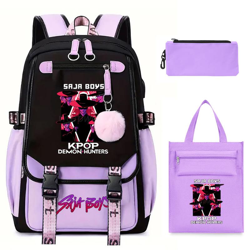 K-Pop Anime Cartoon Printing Casual Student Backpack Shoulder Bag Pencil Case Three-Piece Set