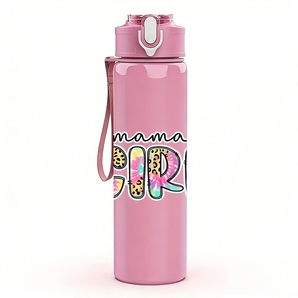 1PC Mamas Girl Pastel Glitter Text Print 750ml Color Plastic Sports Water Bottle Leakproof Flip Straw Lid Suitable for Sports Office Home Use