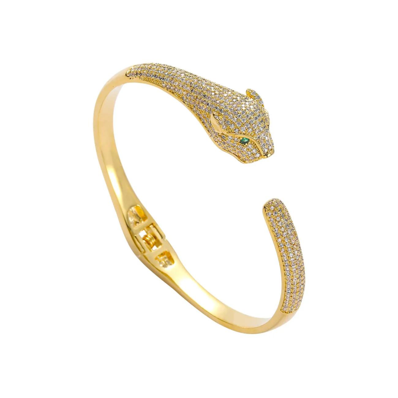 

Браслет у стилі хіп-хоп з леопардовим принтом, браслет з міді, інкрустований цирконами, високоякісний модний браслет one size(17-20cm)