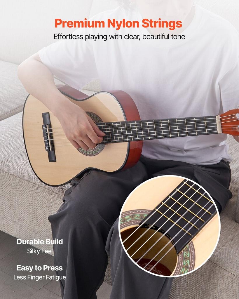 Classical Guitar, 780 mm, Wood Classical Guitar Starter Kit for Beginners, with Nylon Strings, Gig Bag, Strap, Tuner, Extra Strings, Picks, Capo,