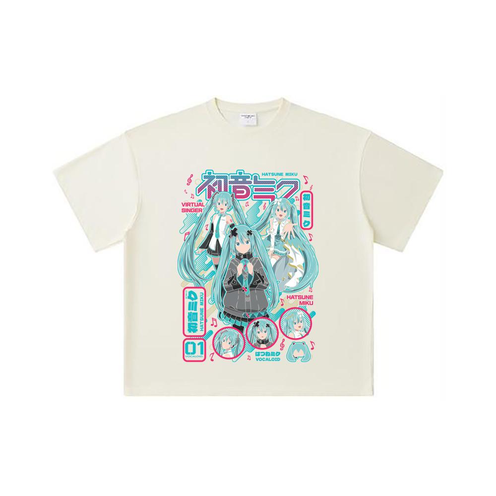 260 GSM Double Yarn 32 Count 100% Cotton Vocaloid V1 Hatsune Miku Print Unisex Heavy Cotton T Shirt