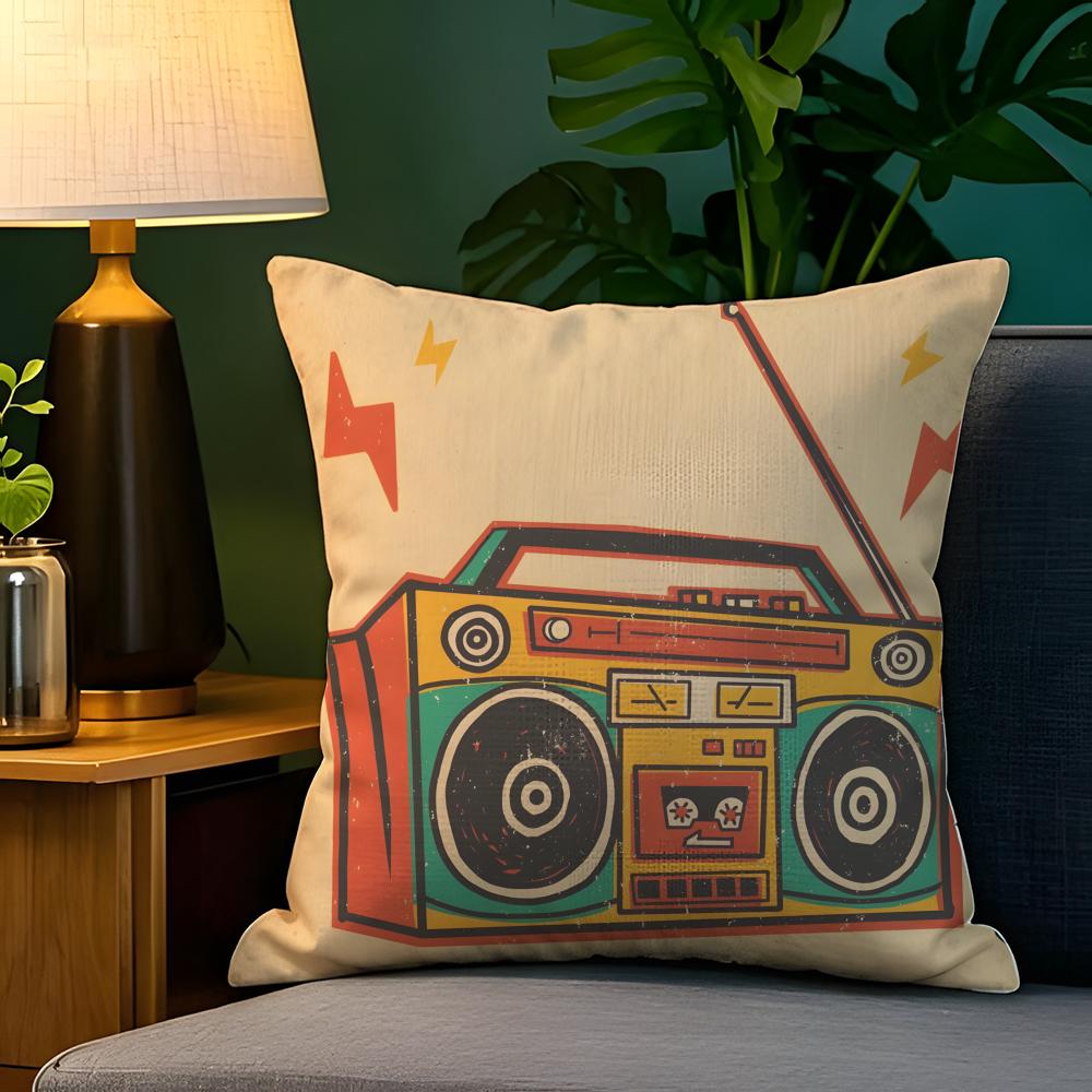 Pop Art Retro Cassetteband Kussensloop Natuurlijk Linnen Kussensloop Dubbelzijdig Decor Bank Kussensloop Woondecoratie