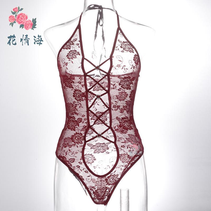 European and American Sexy Pure Desire Empty Erotic Underwear Lace Temptation Slim Fit See-through Onesie