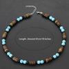 2Pcs Jewelry Set Natural Coconut Husk Wood Necklace Bracelet Men 18 Inches Short Collar Volcanic Tiger Eyes Stone Colar Pulsera