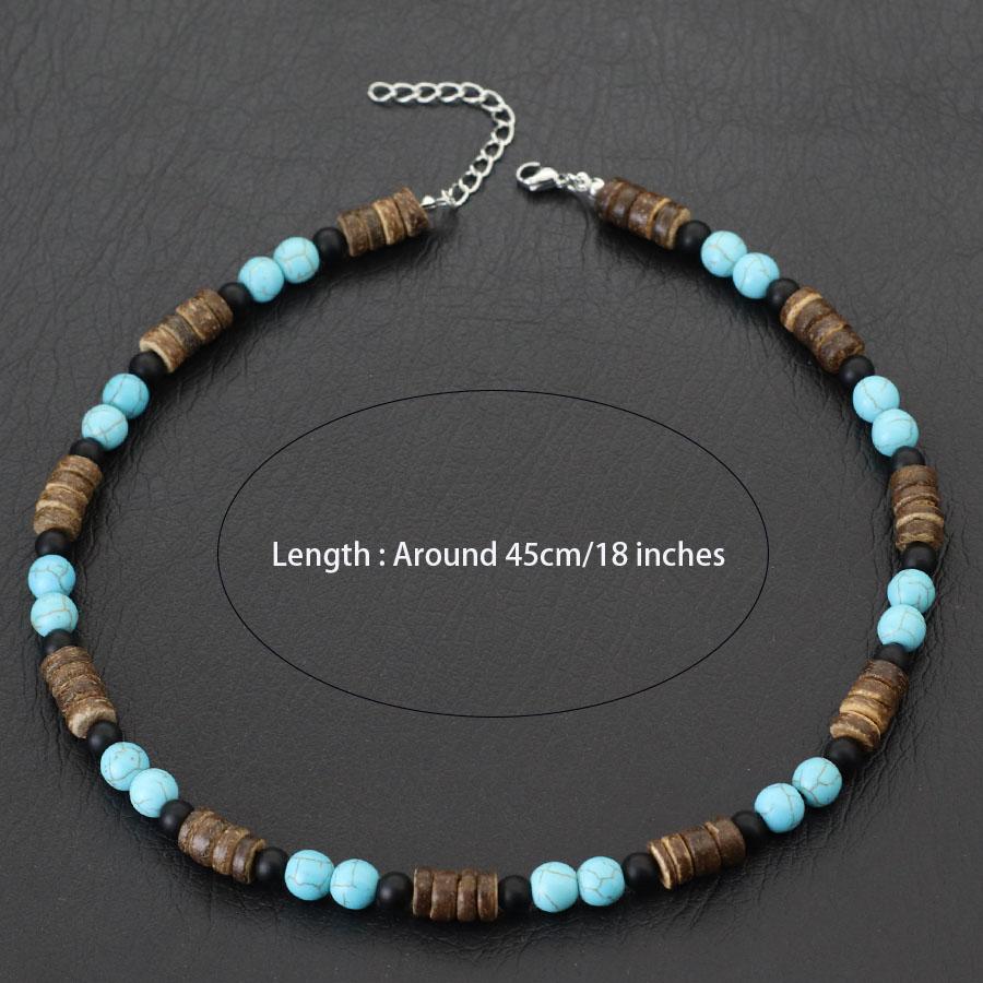 2Pcs Jewelry Set Natural Coconut Husk Wood Necklace Bracelet Men 18 Inches Short Collar Volcanic Tiger Eyes Stone Colar Pulsera