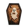 Unique Halloween Gifts for Friends Coffin-Shape Wooden Sign Decor, Pumpkin Skeleton Ghost Owl Desktop Statue Decor Patterns, Spooky Tabletop Ornament