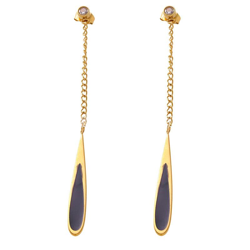 

European and American tassel black water drop earrings, high-end fashion stud earrings, versatile temperament, stainless steel literary and retro