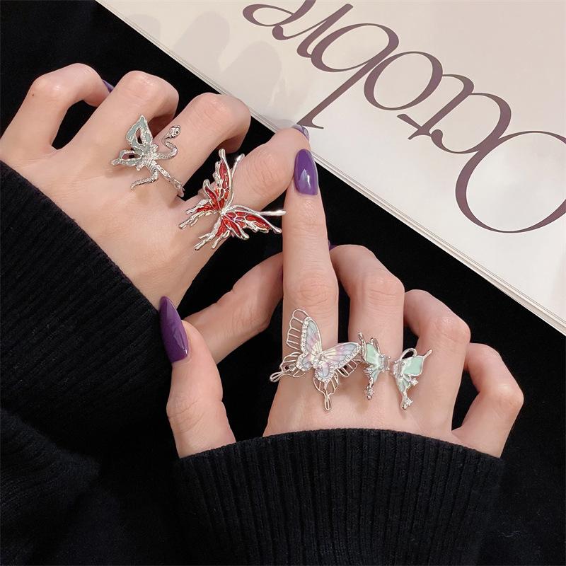 New Butterfly Language Niche Dripping Oil High-End Butterfly Opening Adjustable Ring Light Luxury Enamel Personalized Jewelry Women'S Tide