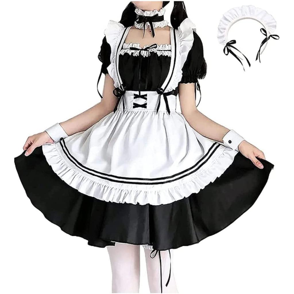 ANONIE Maid Cosplay Set for Cute White Luxury Size 2XL Costume, Beginners, Costume, + Black, Set,