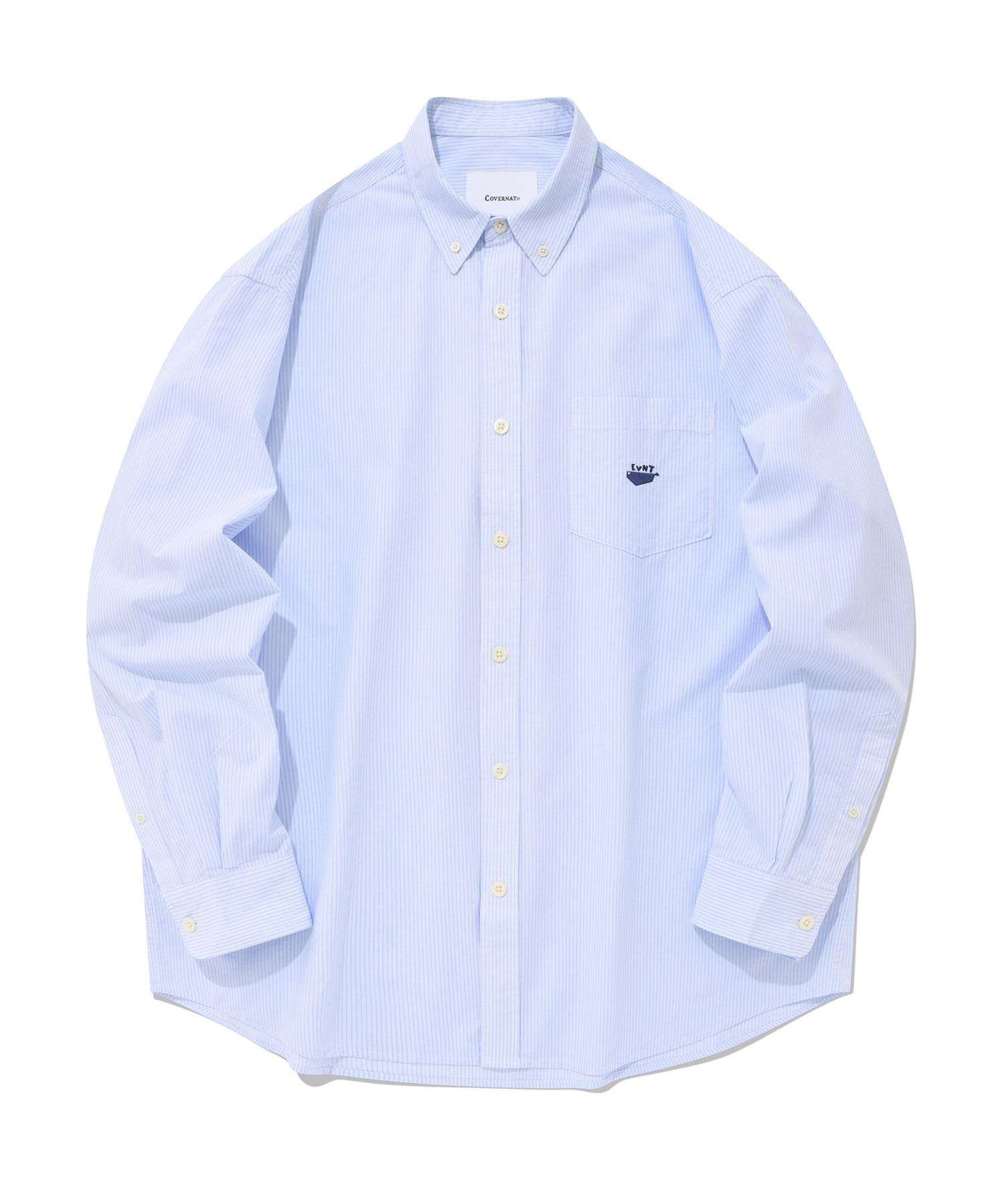 Covernat Whale Logo Multi-Stripe Shirt Sky Blue Sky Blue/L