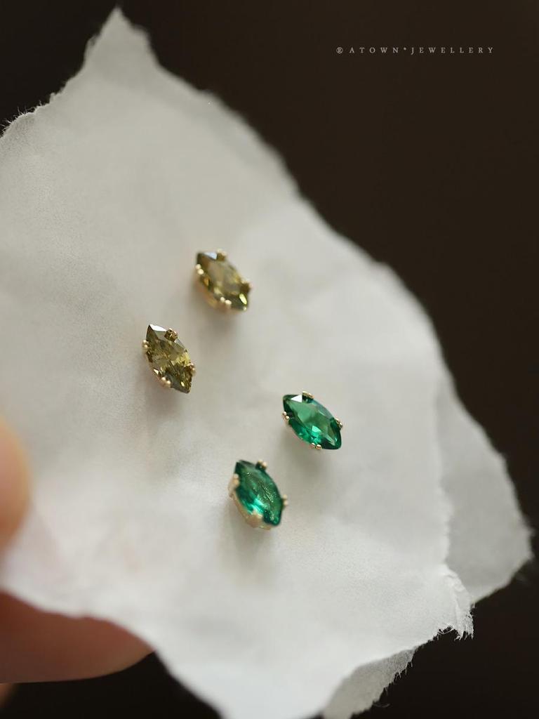 Gold-Plated Olive Green Zircon Stud Earrings in S925 Sterling Silver for Women