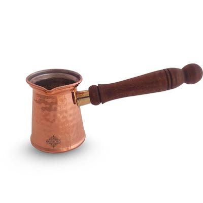 Pure Copper with Tin Lining Inside Turkish Kettle Mug with Wooden Handle & Hammered Design, Coffee Tea Mug Pourer, Volume - 400 ML