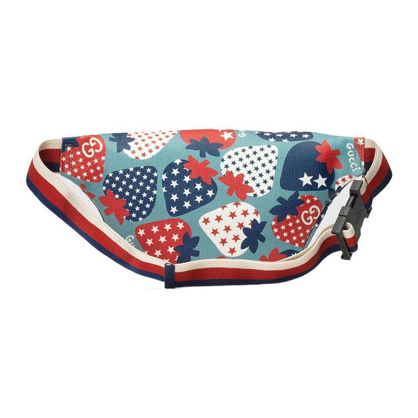 Gucci Strawberry Star Print Canvas Waist Bag Kids Waist Bag Light-Blue Red 502095-UR6AN-4767
