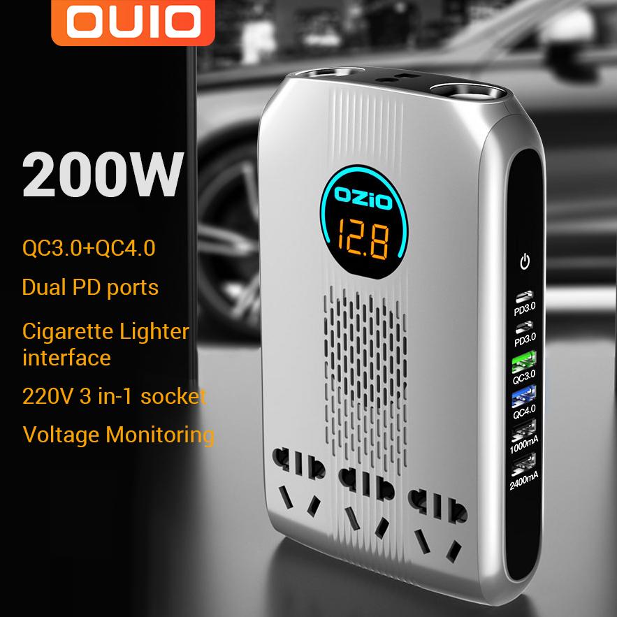 

Автомобильное зарядное устройство 6 USB QC3.0 PD Быстрая зарядка 200 Вт 12 В 24 В до 220 В Автомобильный инвертор со светодиодным экраном и 3 розетками 2 прикуривателя