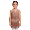 Vestido de Danza Latina para Niñas con Borlas, Flecos Asimétricos, Pedrería Brillante, Recorte, Disfraz para Actuación en Escenario