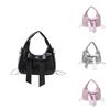Solid Color Bow Shoulder Bag With Zipper Closure For Daily Use In Trendy Street Style