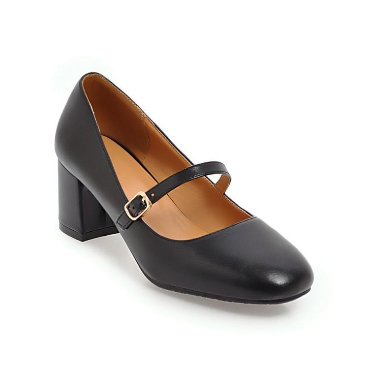 High Quality Soft Leather Solid Color Women Pumps 2025 Summer New Style Thick Heels Fashion High-heeled Women's Shoes Size 32-45