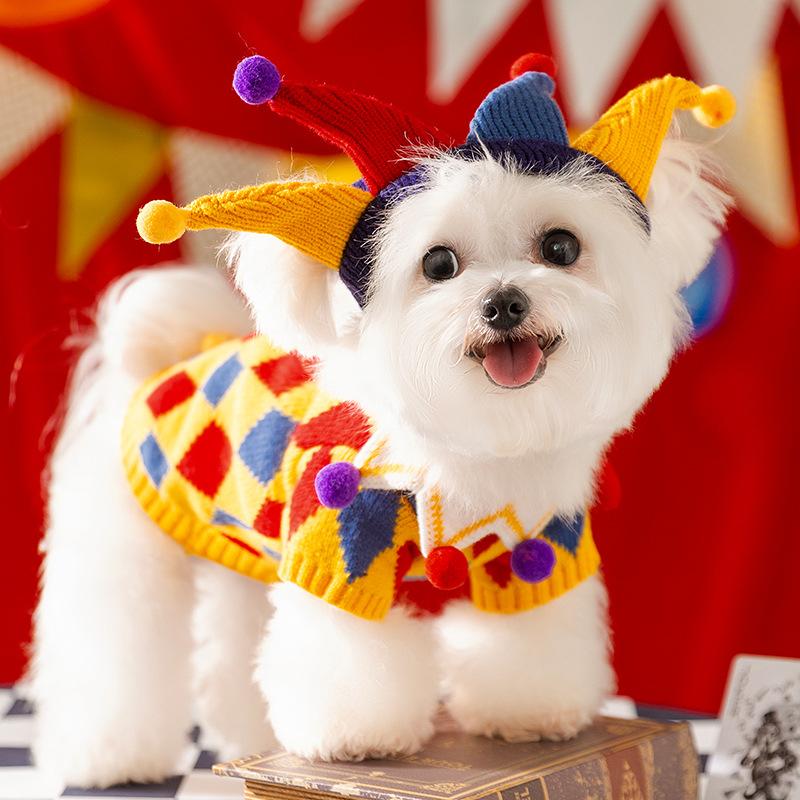 Circus Series Dog Clothes Autumn and Winter Warm Funny Hairball Knitted Sweater Than Bear Small Dog Pet Clothing