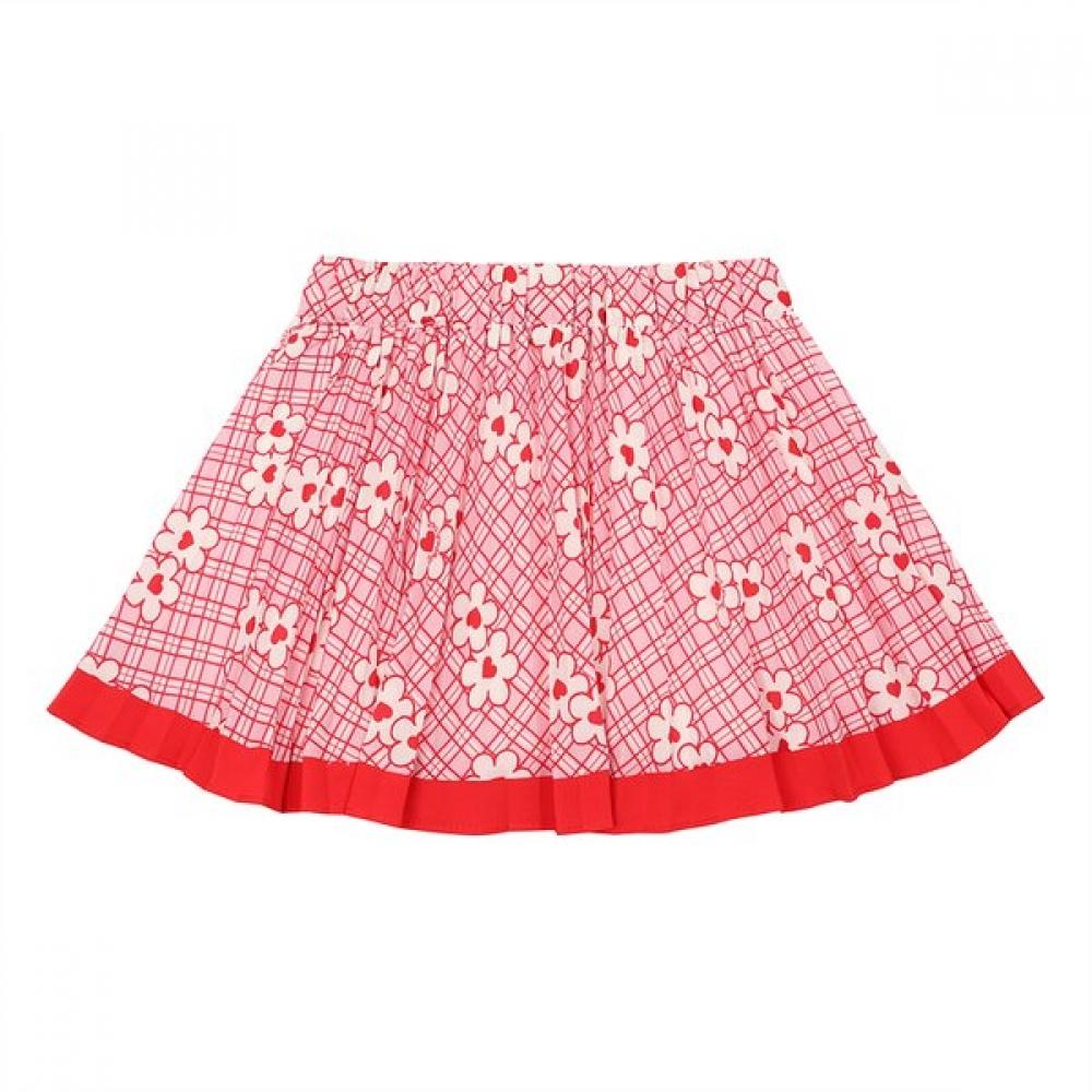 French Cat Pink Heart Flower Pleated Skirt Q52das030p1