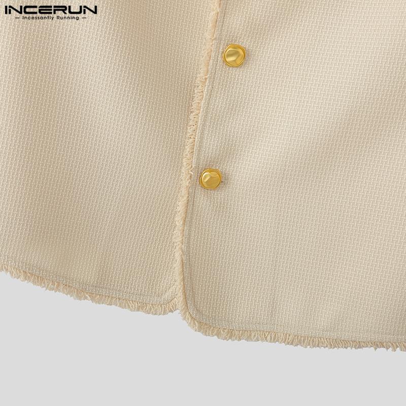 INCERUN Autumn Men Lapel Long Sleeve Buttons Cropped Short Texture Blazer Coats