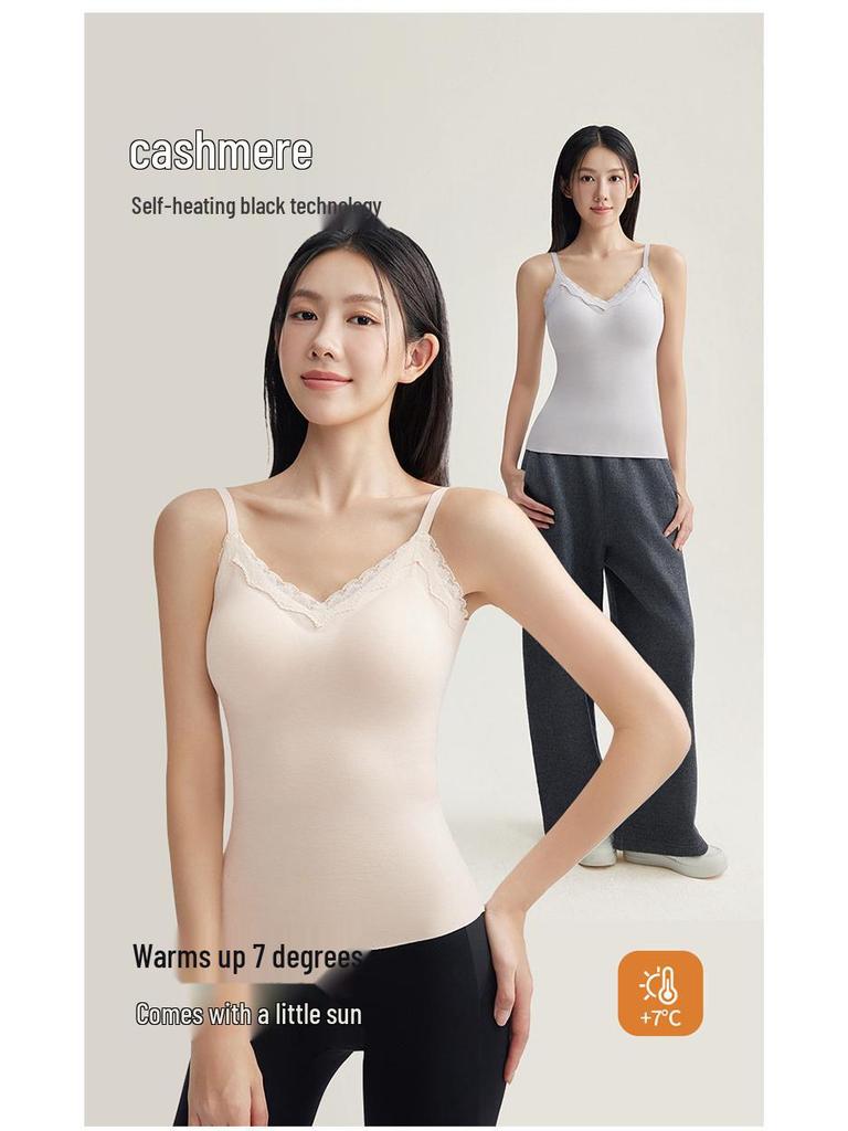 Dam Ärmlös Kasmirväst med Bröstvadd - 2025 Vinter Plus Sammet Förtjockat Baslager