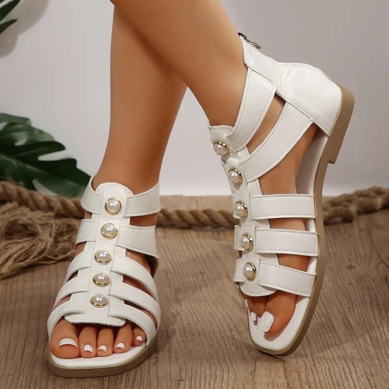 Fashion Fashionable Women's Sandals 2024 New Solid Color Summer Simple Casual Flat Shoes Comfortable Non-slip Women's Sandals Zapatos
