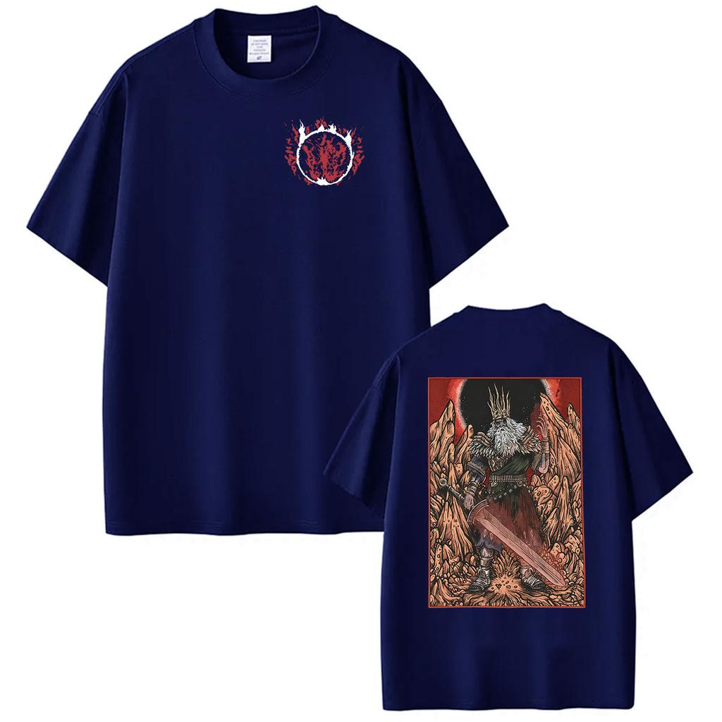 Hot Game Dark Souls Gwyn Lord of Cinder Graphic T Shirts Mens Cosplay Fashion Short Sleeve TShirt Retro Cotton Tees Streetwear