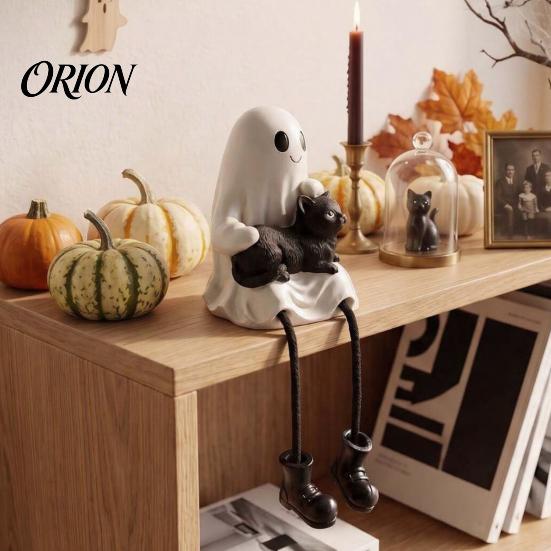 Indoor Halloween Party Supplies Figurines, Spooky Ghost Skeleton Pumpkin Black Cat Resin Ornaments, Table Centerpieces Tabletop Decor for Mantel Shelf