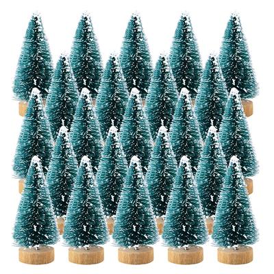 12pcs Mini Christmas Trees Bottle Brush Trees Plastic Winter Snow Ornaments Tabletop Crafting DIY Decoration Christmas Gift LXY