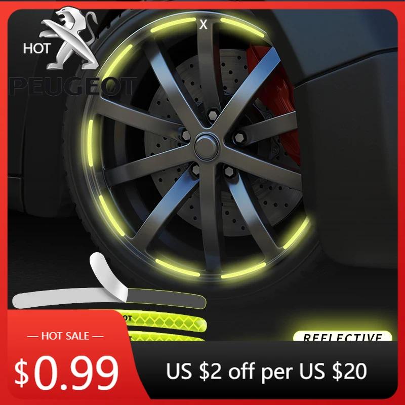 Car Sticker New Car Styling Wheel Hub Reflective Tire Rim Reflective Strips For Peugeot 206 208 306 307 308 407 408 508 2008 300