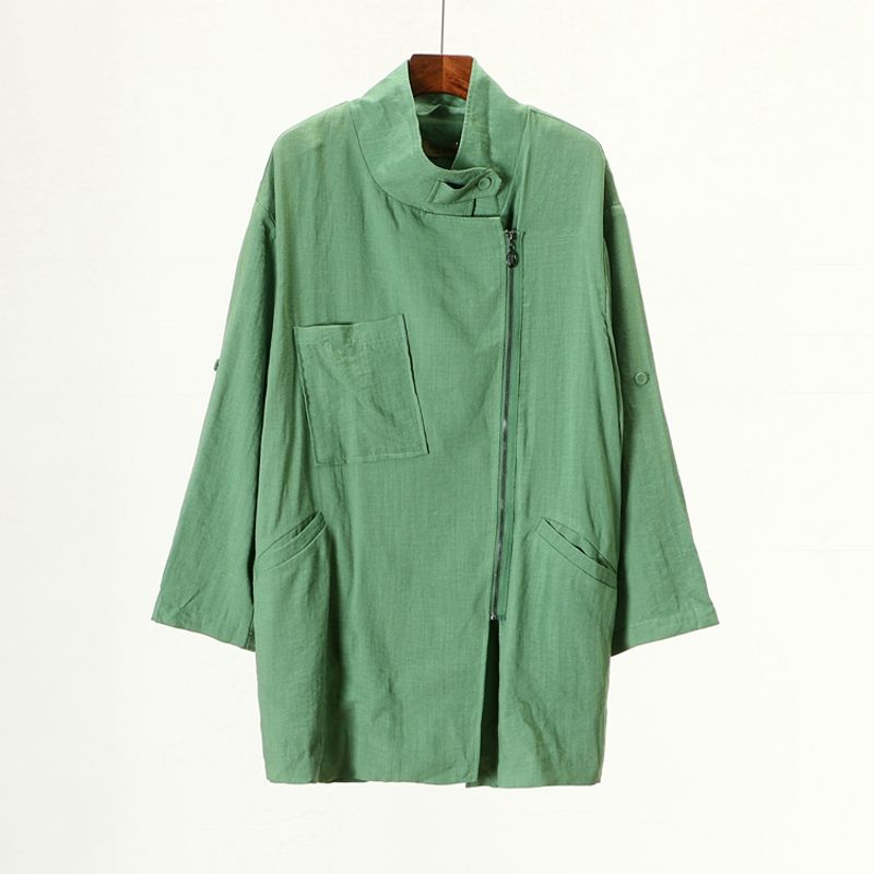

Special Offer [Tie] Fashion Classy Middle Lady s Suit Spring Thin Stand Collar Zipper Casual Trench Coat 2c155 Green M/165/88A