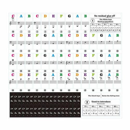 88/61/54/49/37 Key Piano Keyboard Stickers, Musical Note Stickers, Full Set, 88 Keys, Peelable, for Beginners, Piano Practice, Finger Practice