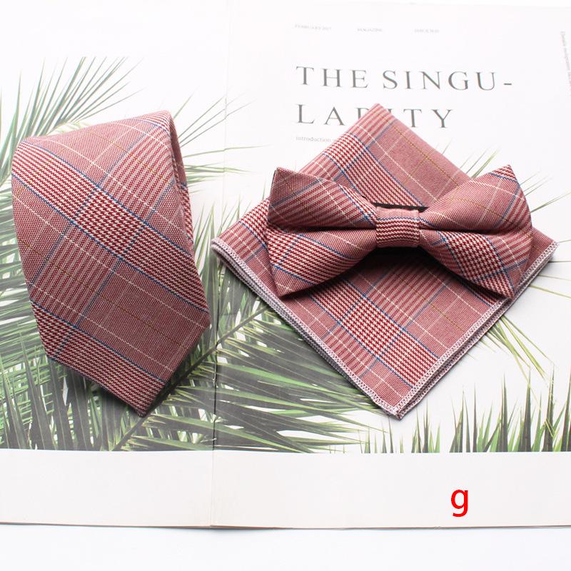 Polyester Cotton Business Dress Suit Tie Men'S Plaid Chest Towel Square Towel Banquet, Three-Piece Set