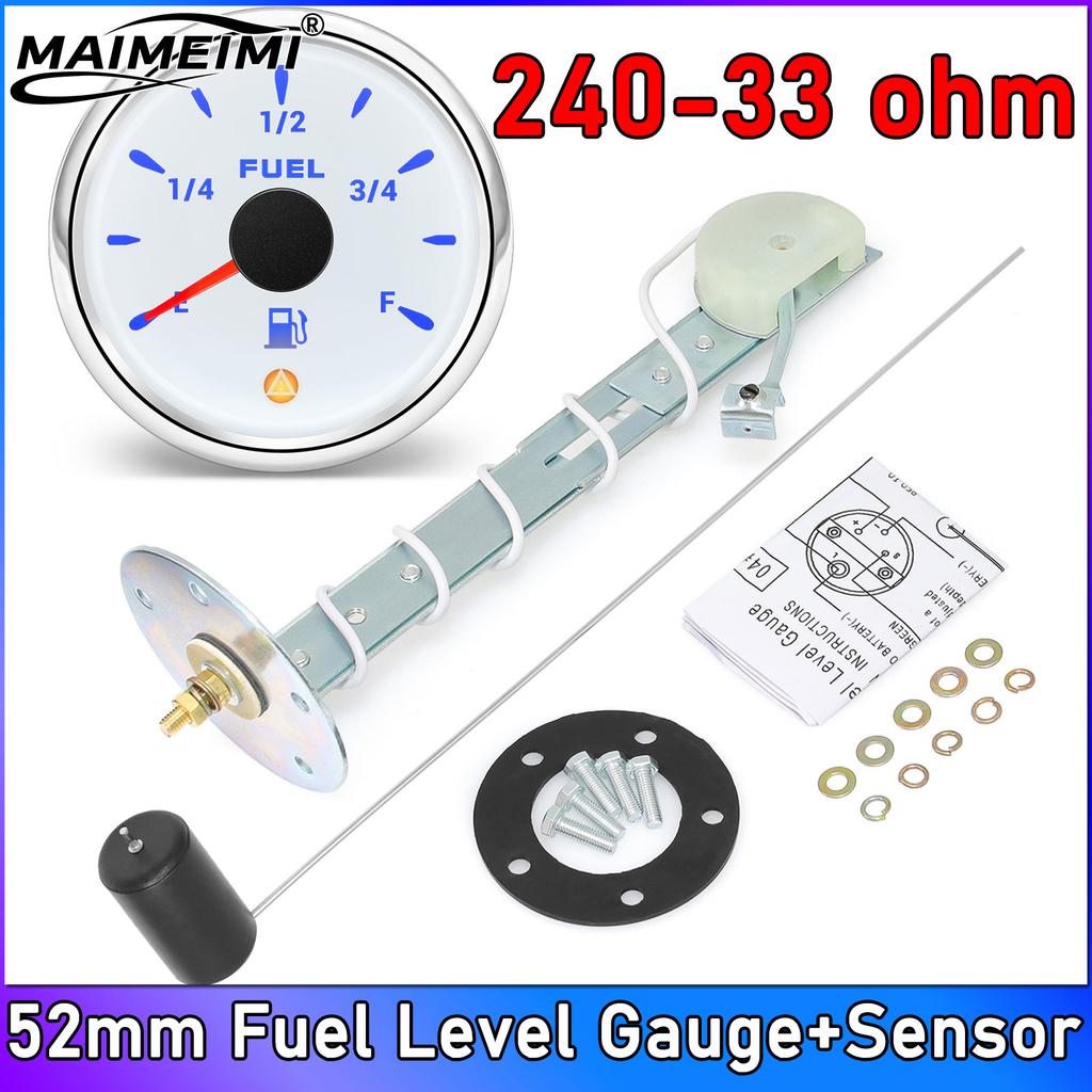 52mm Fuel Level Gauge With Alarm 7 Colors Backlight Pointer Oil Tank Meter 0-190Ohm For Auto Marine Boat Car 12V 24V Fuel Tank