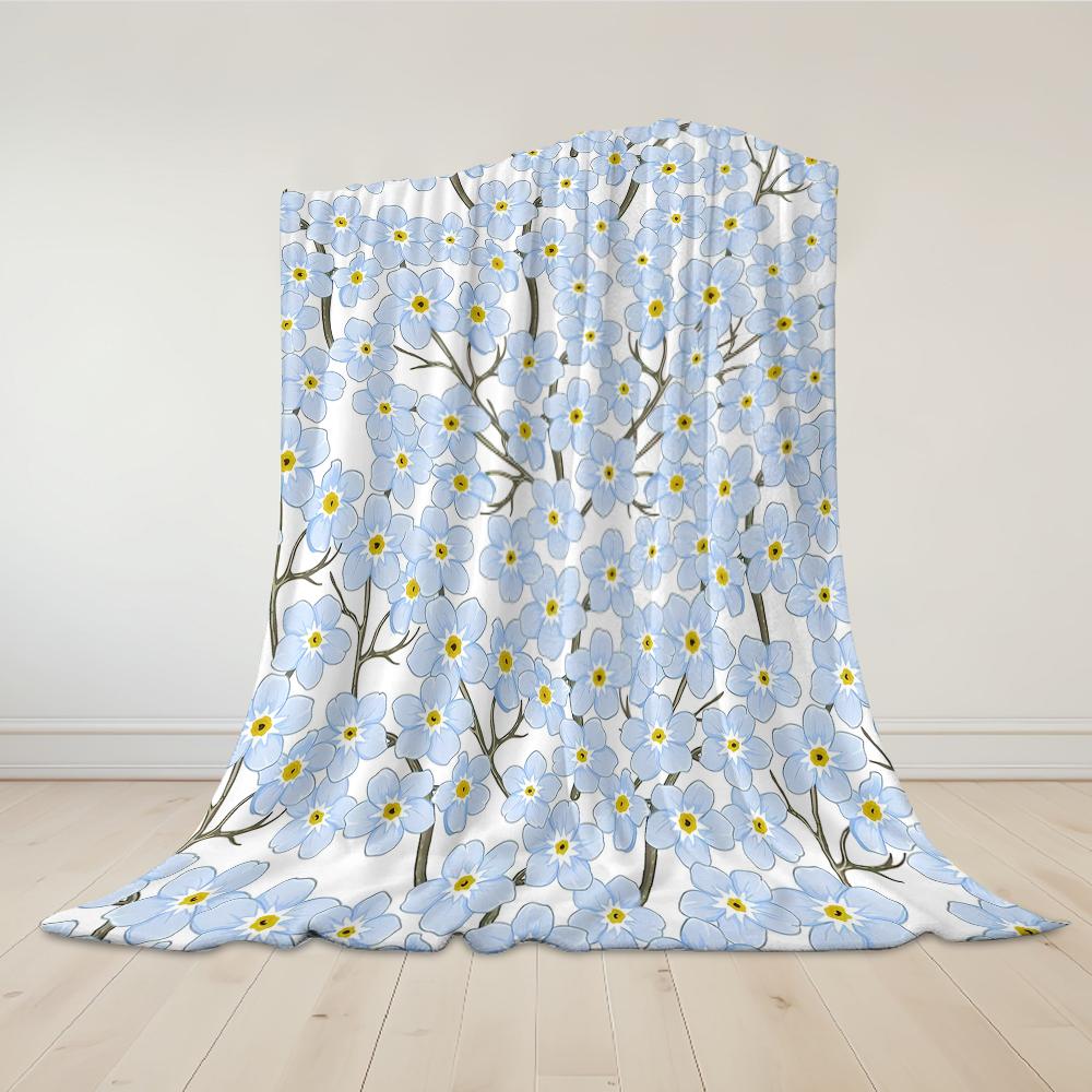 Forget-Me-Not Branch Flannel Blanket Warm Soft Halloween Christmas Couch Warm Cozy Decorative Decor Gift for All Season
