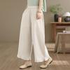 Plus size cotton Vintage high Waist Casual loose spring Summer wide leg Pants Women Trousers