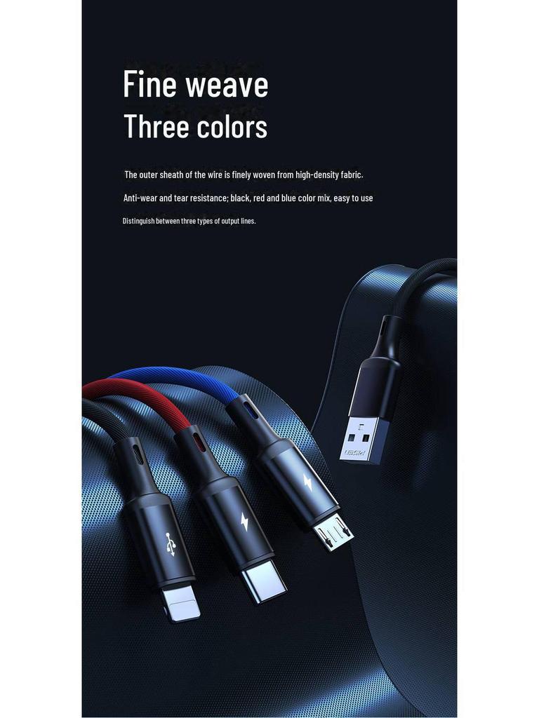 PISEN 3-in-1 Fast Charging Cable - Compatible with Apple, Huawei, Android, Type-C Devices