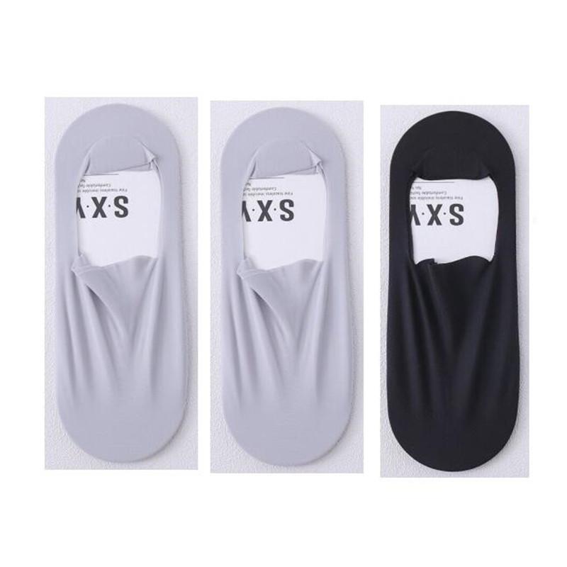 6 Pcs=3 Pairs Ultra-thin Men's Summer Ice Silk Boat Socks Male Shallow Mouth Silicone Invisible Socks Cotton Bottom