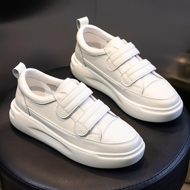 Little white shoes women's spring 2025 new versatile platform shoes women's genuine leather women's shoes Velcro casual flat single shoes women