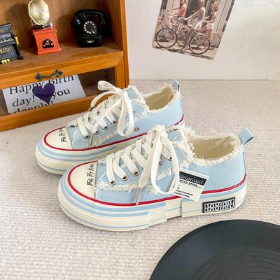 B-9367 Serie Wu Jianhao/color dopamina estilo mendigo zapatillas de lona zapatos de mujer retro estilo Hong Kong chic zapatillas de tabla