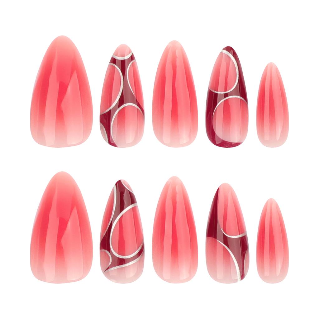 JP3535 Irregular Stripe Fake Nails with Blush Design 24pcs Lightweight and Comfortable for Daily Use